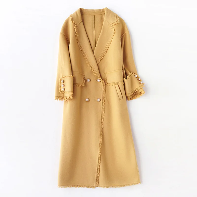 Shuchan/длинное пальто с кисточками Casaco Feminino, женское двубортное пальто с широкой талией, длинное корейское модное пальто, Осень-зима - Цвет: 020