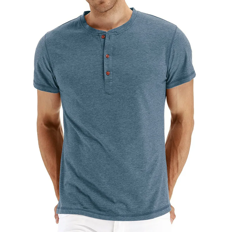 

Men T Shirt Short Sleeve Henley Basic Button Solid Summer T Shirt Tops