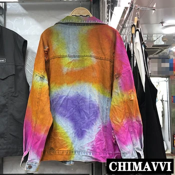 

2020 Spring and Autumn New BF Wind Jeans Coat All-match Women's Retro Color Tie-Dye Denim Jacket Top Loose Cowboy Coat