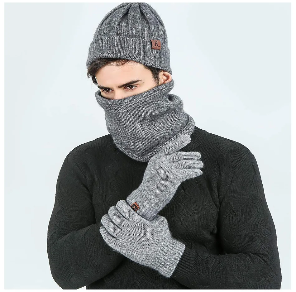 Evrfelan высококачественный шарф, шапка и перчатки, комплект из 3 предметов, зимние аксессуары для мужчин и женщин, шапка, шарф и перчатки, теплый хлопковый зимний комплект