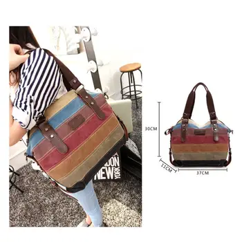 

Shoulder Bag Canvas Satchel Handbag Rainbow Stripe Novelty Crossbody
