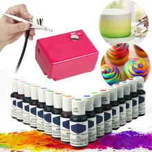 Аэрограф Воздушный компрессор Художественный набор воздушных кистей DIY инструмент для торта+ 5 цветов съедобный пигмент для окрашивания пищи инструмент для выпечки временные чернила для татуировки