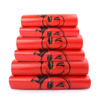 

50Pcs / lot red smiley bag portable plastic supermarket shopping convenient shopping bag