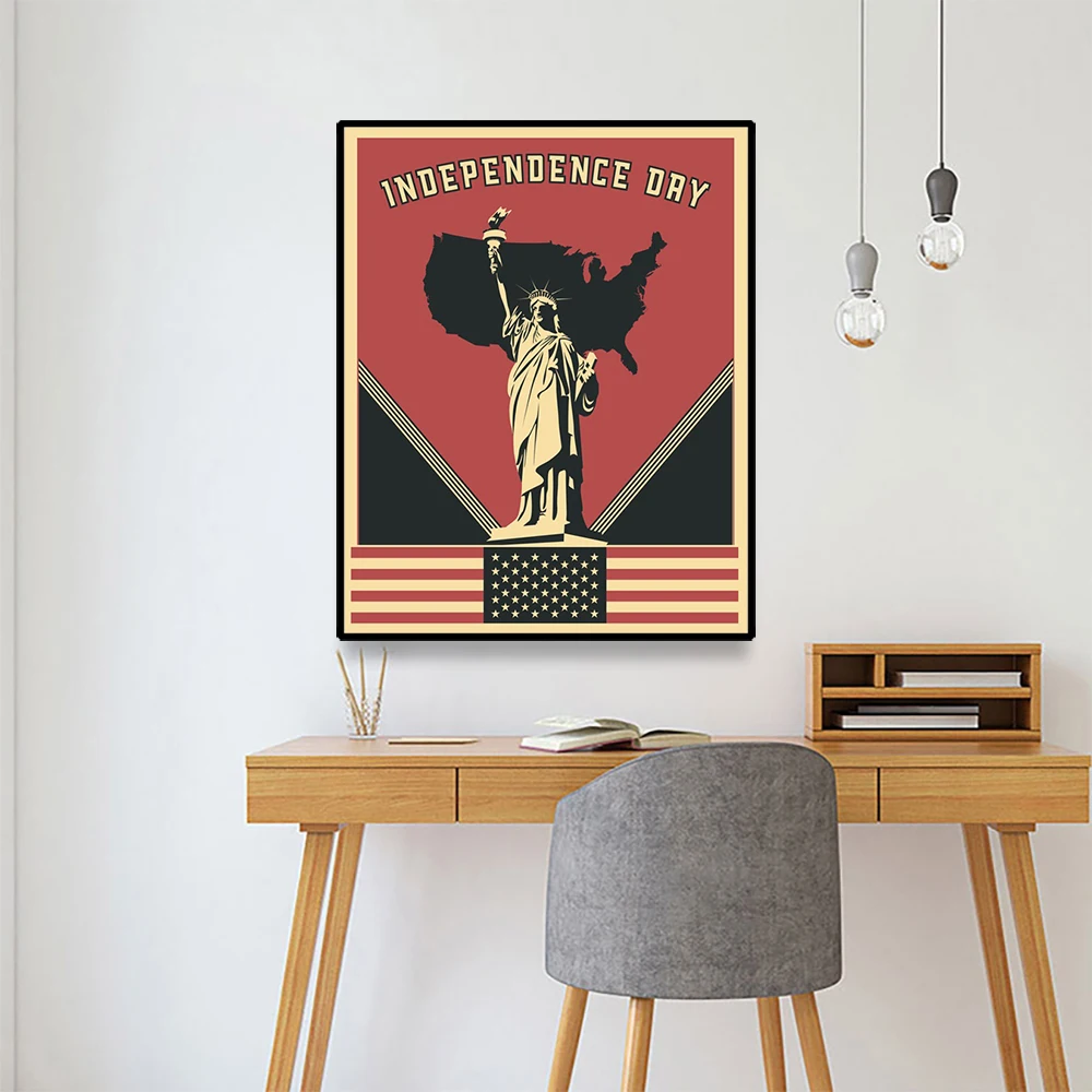

Canvas Art Painting Statue of Liberty Happy Independence day US flag Wall Decor Picture Modern Home Decoration For Living Room