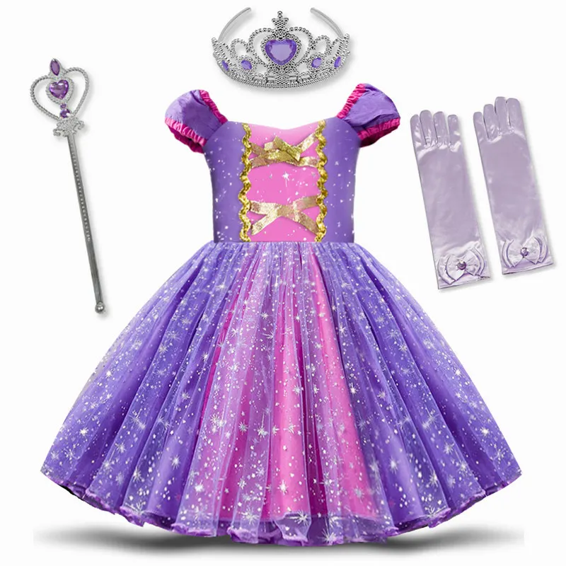 Костюм принцессы Рапунцель Софии для маленьких девочек Хэллоуин Одежда для косплея вечерние детские маскарадные платья для девочек