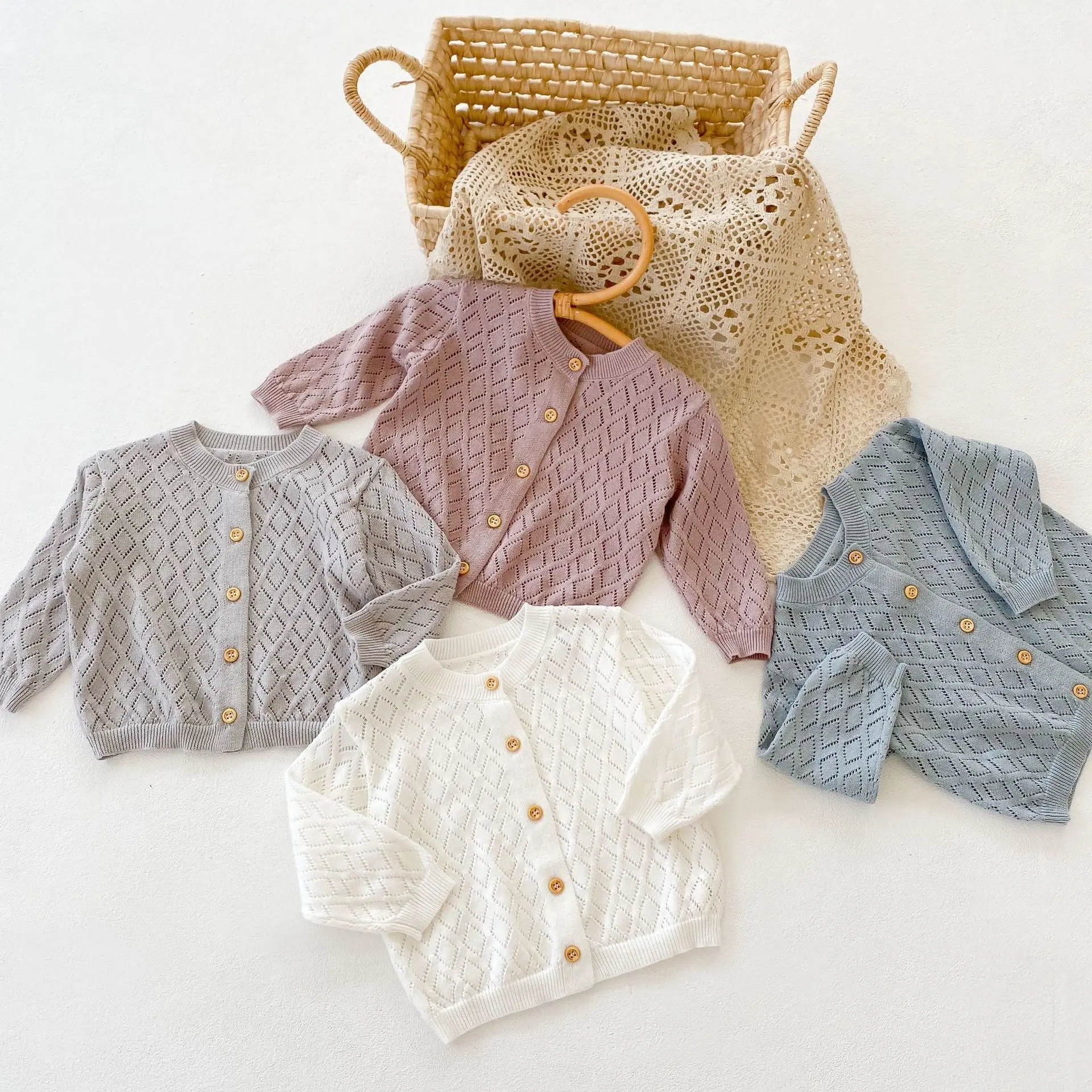 Knit Sweater 0-3T Newborn Kid Cardigan Sweater For Baby Boys Girls Elegant Autumn Winter Knitted Top Long Sleeve Hollow out Knitwear Coat