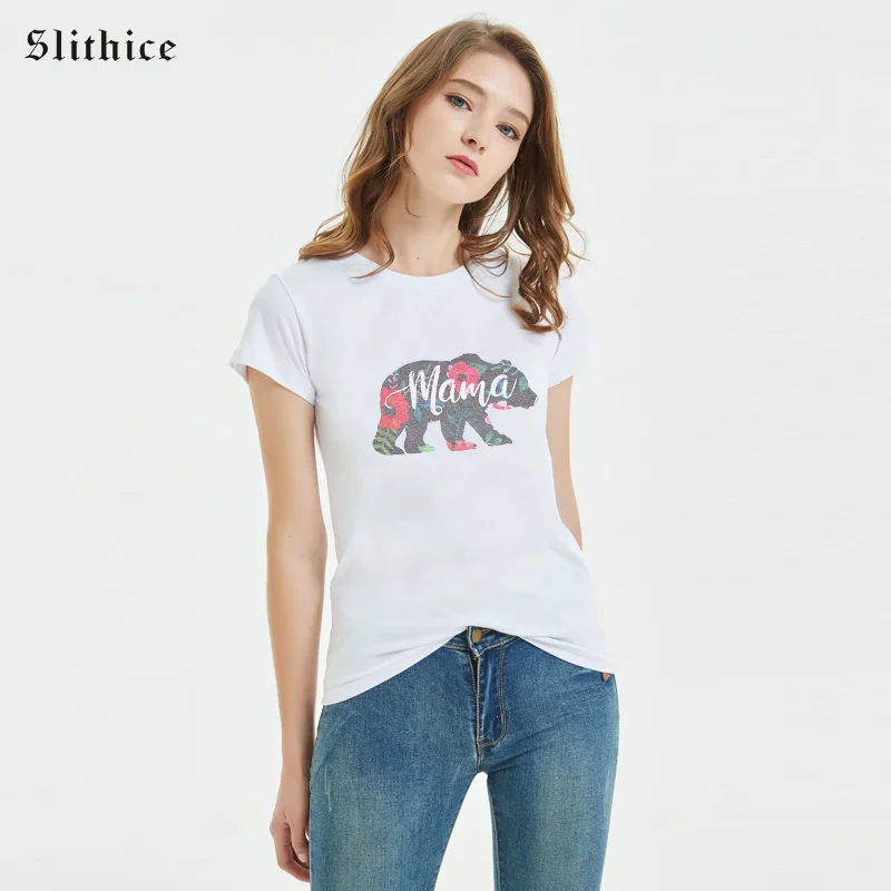 Slithice/модная футболка с изображением мамы и медведя футболки коротким рукавом