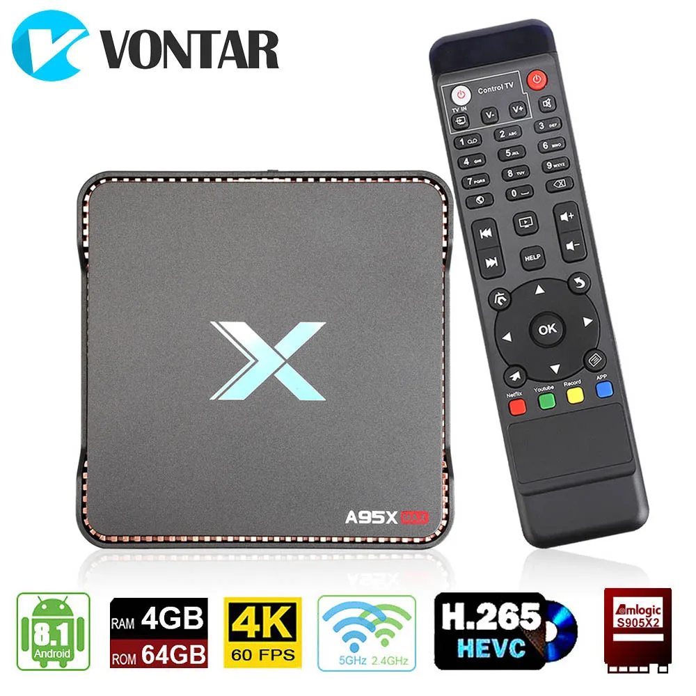 Видеозапись Android 8 1 ТВ приставка 4 Гб ОЗУ 64 четырехъядерный процессор Amlogic S905X2 Dual
