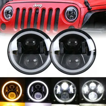 

7Inch Black LED Headlight Assembly with White Halo/Amber Turn Signal for Jeep Wrangler CJ JK LJ CJ Hummer