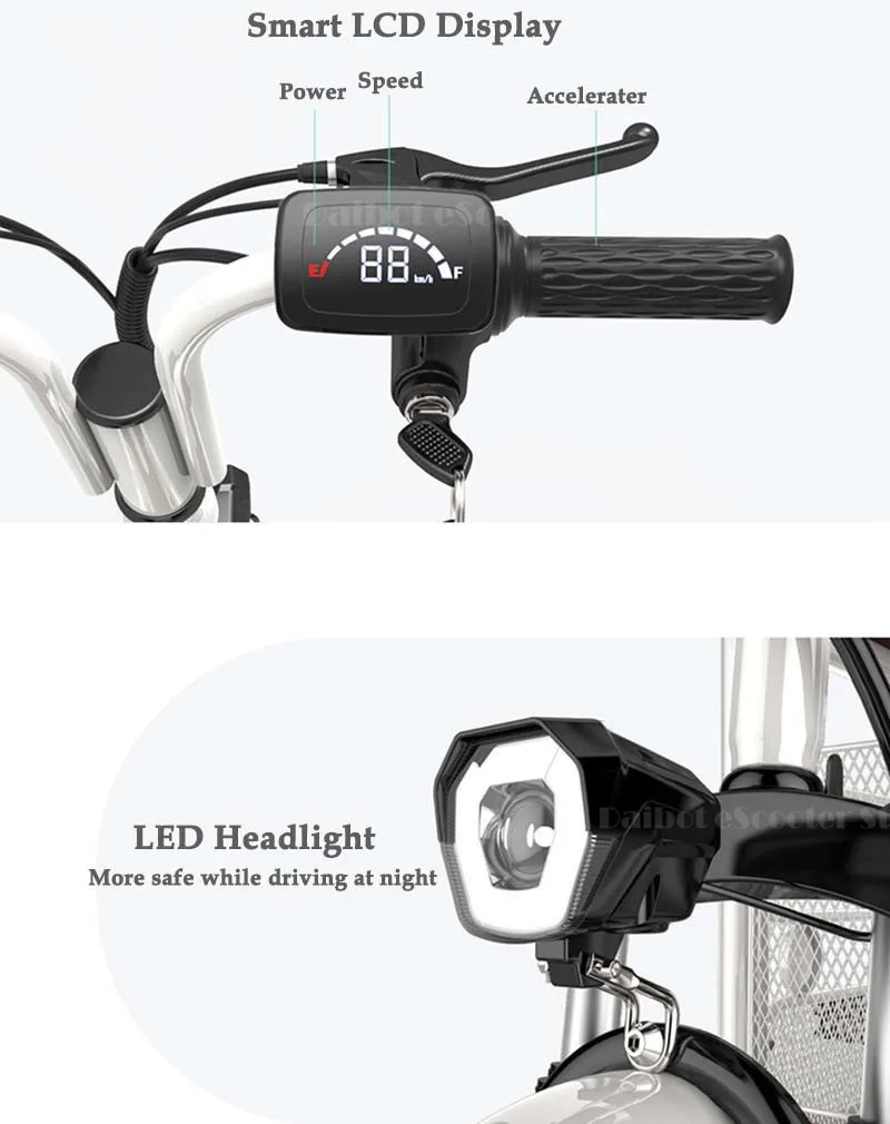 Daibot Folding Electric Bike 400W 48V Electric Bicycle Max Range 85KM Seat WhiteBlue 2wheeled Electric Scooter For Adults Kids  (11)