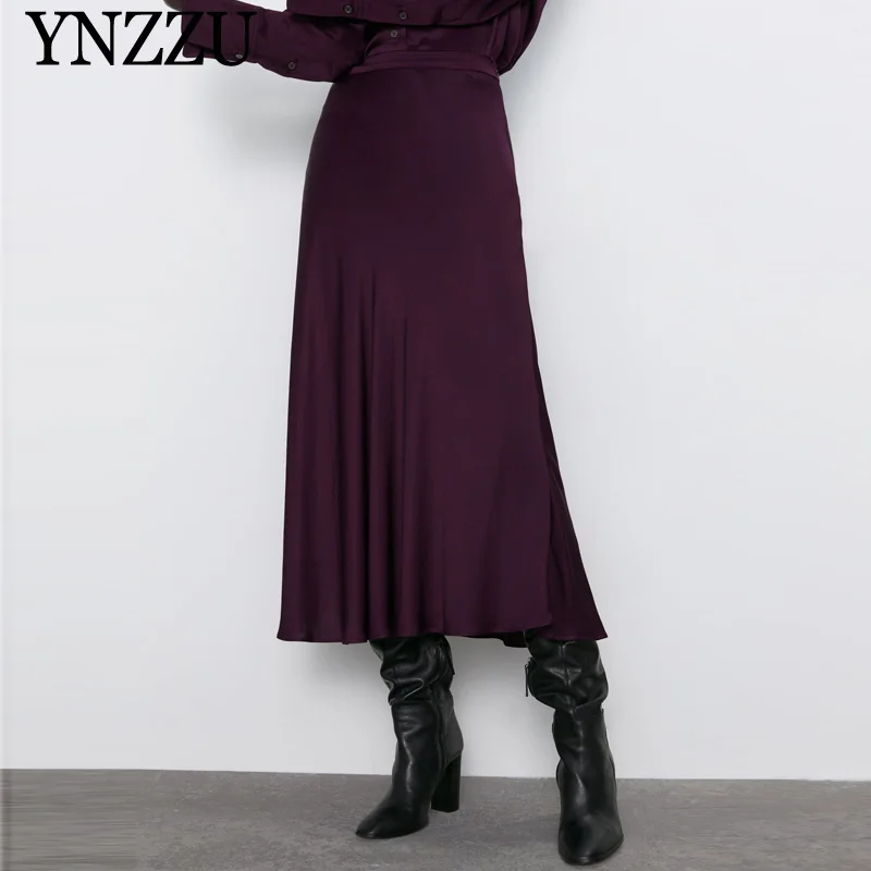 Элегантная зимняя атласная длинная юбка 2021 фиолетовая женская летняя Макси-юбка