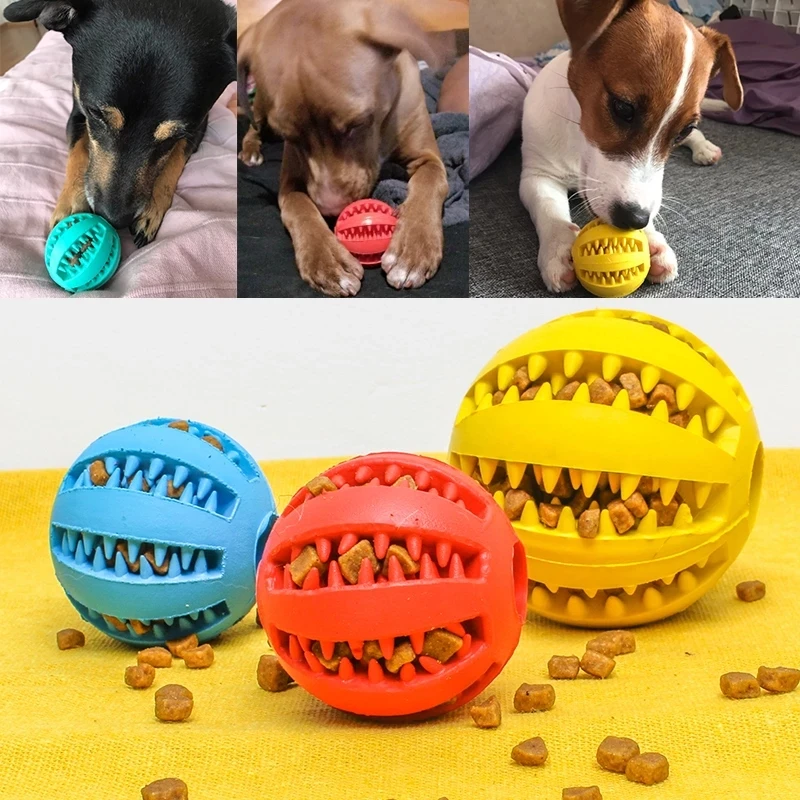 Juguetes Para Mascotas de 5CM, juguete mordedor para perro, pelota elástica interactiva de goma Natural con fugas, Limpieza de dientes, Gato masticable para perros, accesorios