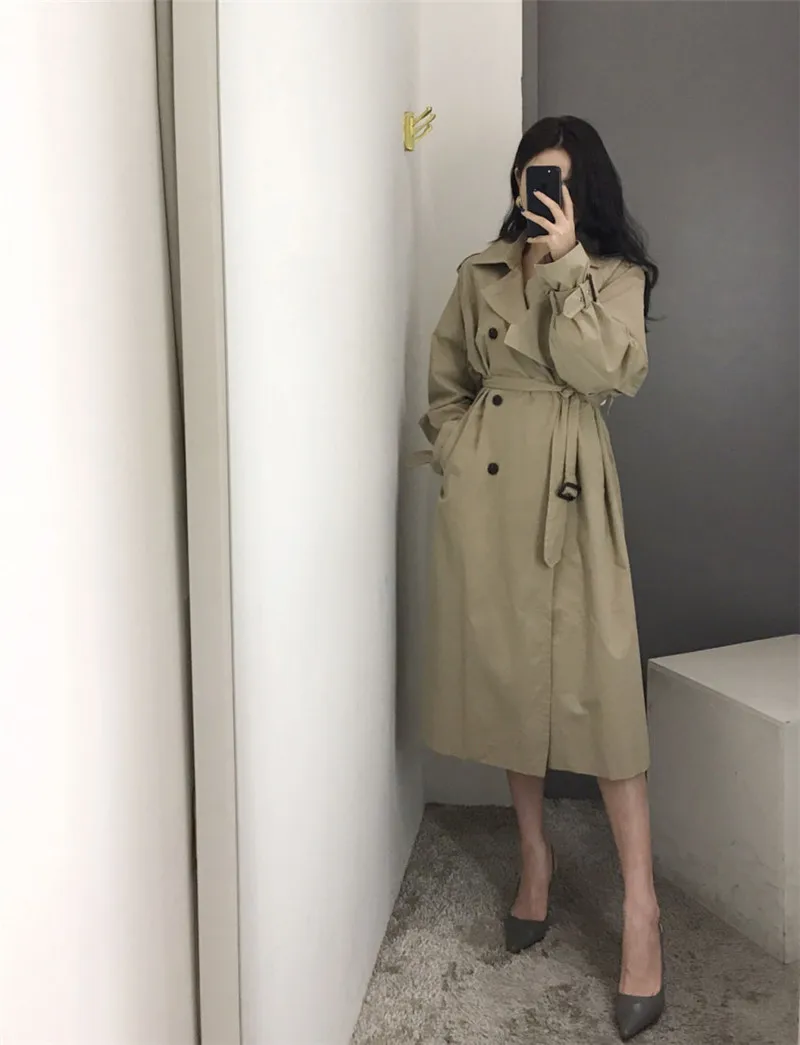 BGTEEVER Office Ladies Double Breasted Trench Coats Women Fashion Belted Long Loose Female Korean Windbreaker Overcoats