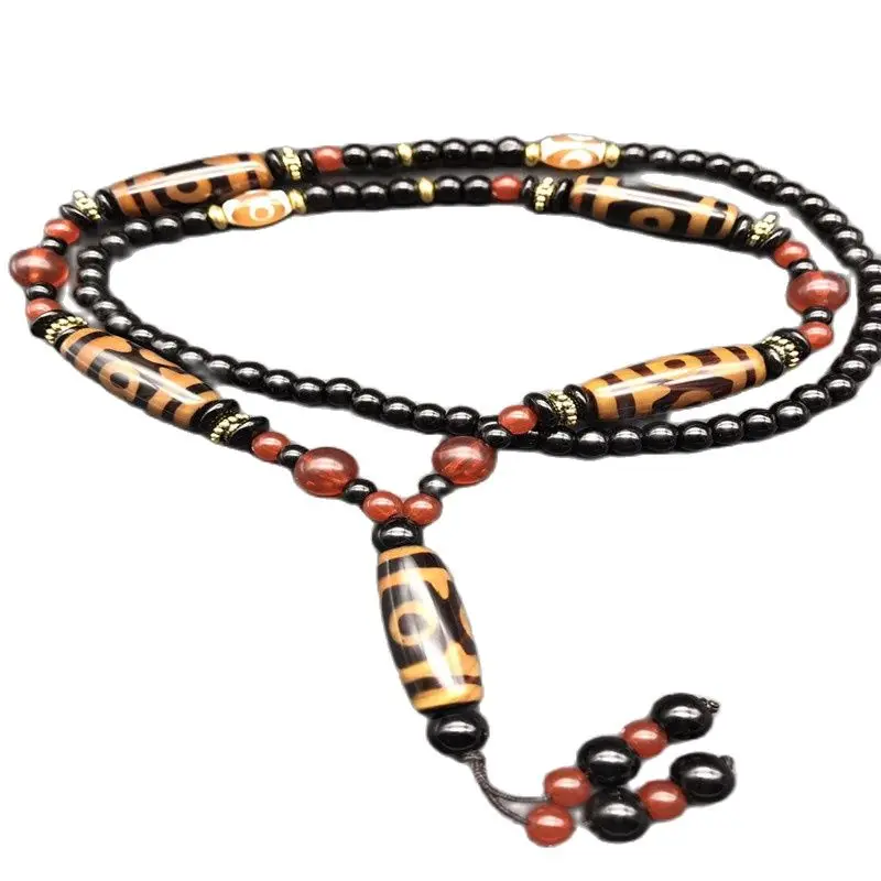 

Natural Agate Dzi Bead Necklace With Three Eyes And Nine Eyes