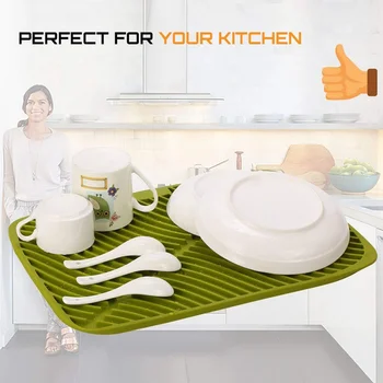 

New Silicone Rectangle Dish Drying Mat Heat Resistant Silicone Dish Drying Pads Multi-Function Drain Fruit Vegetable Drain Pad