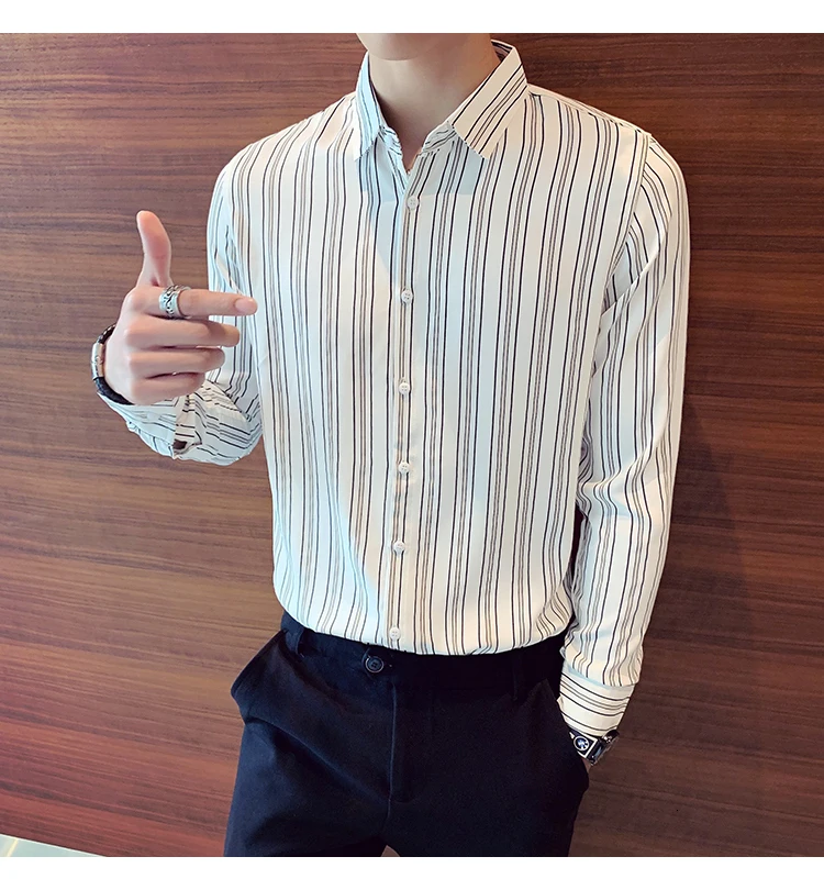 Полосатая мужская деловая рубашка Camisa, повседневная приталенная рубашка с длинным рукавом, Мужская одежда, уличная одежда, Social Top Chemise Homme