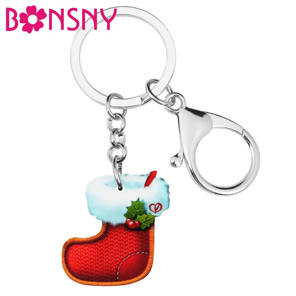 Акриловый Рождественский носок Bonsny ключи цепочки Ключи Кольца сумка-кошелек для
