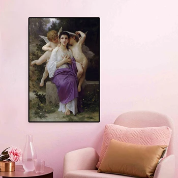 

Citon Canvas Oil painting William-Adolphe Bouguereau《Songs of Spring》Artwork Poster Picture Modern Wall Decor Home Decoration