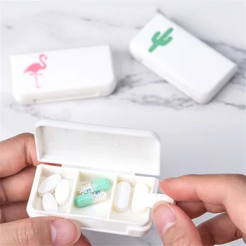 

New 3 Lattices Pill box Tablet Flamingo Cactus Leaf Pillbox Dispenser Medicine Boxes Dispensing Medical Kit Mini Organizer Case