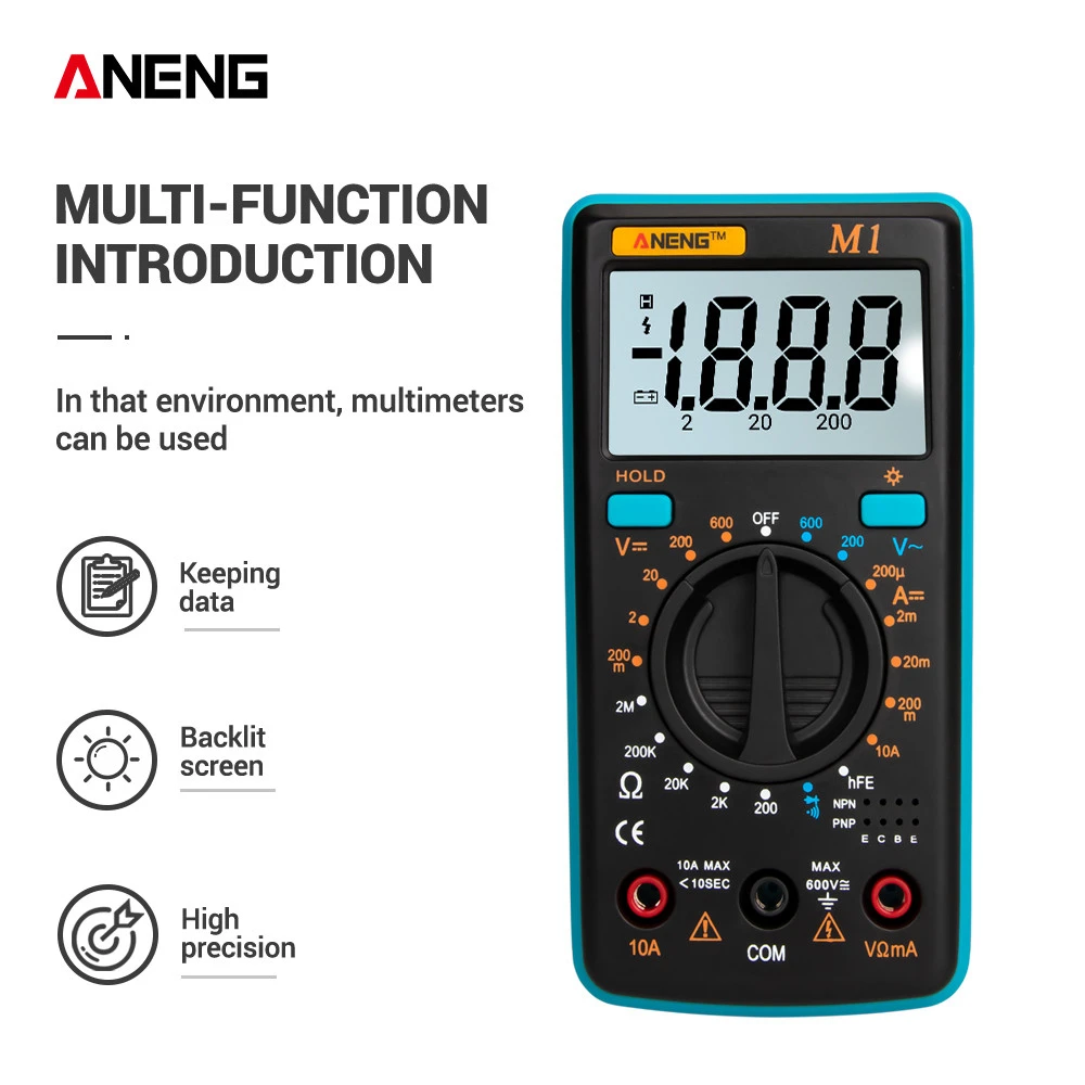 M1 цифровой мультиметр с подсветкой тестер Профессиональный Multimetro DIY зуммер Диод Триод AC/счетчик постоянного тока красный/синий/оранжевый - Цвет: Синий