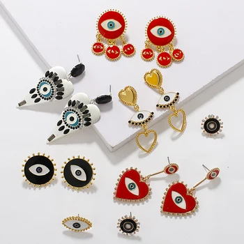 

AENSOA Boho Brand 2020 Red Lips Evil Eye Drop Earrings Bohemia Vintage Pendant Metal Statement Earring For Women Fashion Jewelry