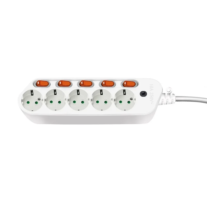 

European Germany Extension Cord Socket 1.5/2.5M EU Power Plug 5AC Outlets Charging Port Separate Switch Control Electric Socket