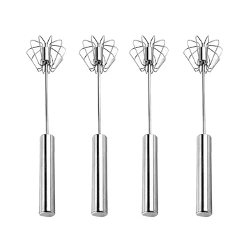 

4Pcs Stainless Steel Rotary Semiautomatic Mixer Milk Coffee Mix Eggbeater Handheld Mixer Kitchen Cooking Tools