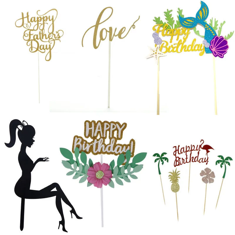 Блестящий бумажный Топпер для торта С Днем Рождения украшения кекса