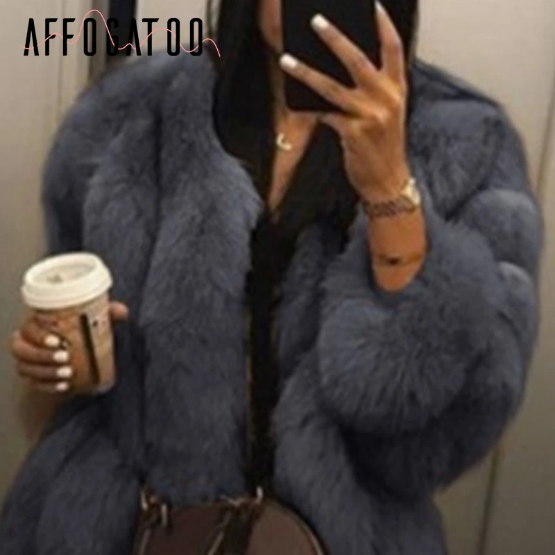 Affogatoo Fashion thick faux fur coat women Elegant Luxury autumn winter female warm overcoats furry jacket ladies plus size 5XL
