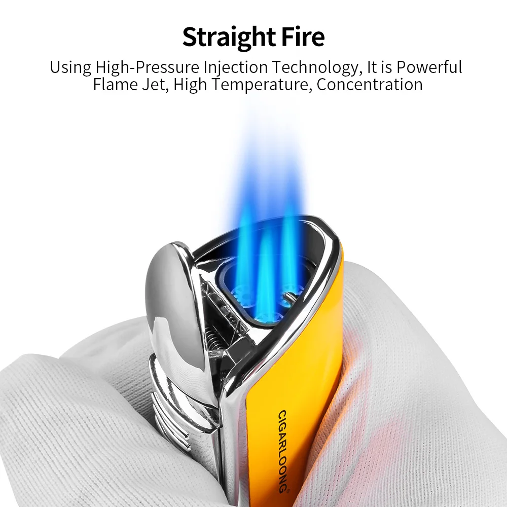 Butane Gas Lighter Cigar Lighter 3 Jet Blue Flame Torch with Punch