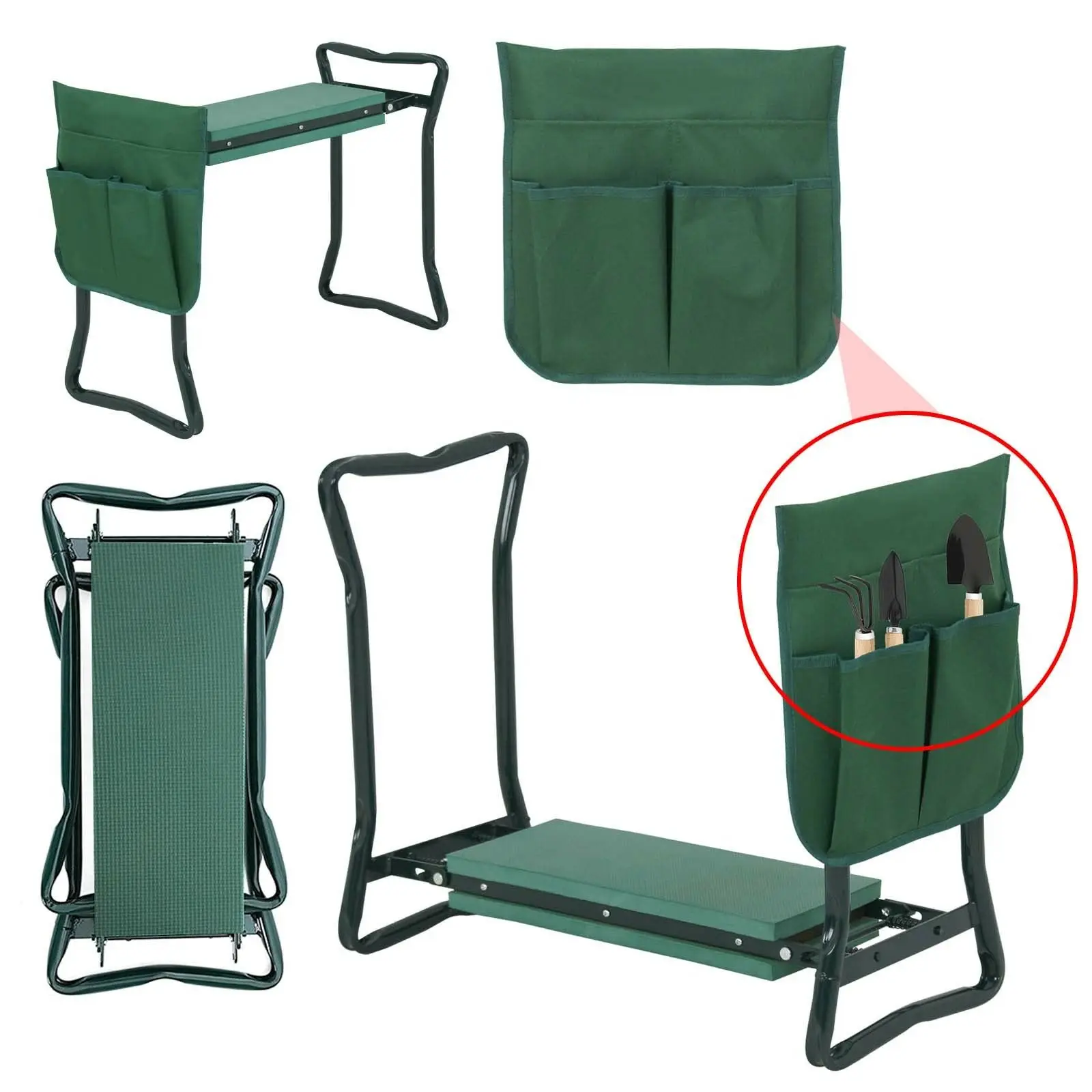 

Garden Kneeler Seat w/EVA Folding Portable Bench Kneeling Pad and Tool Pouch New