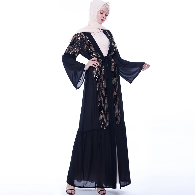 Sequin Open Abaya Kimono Turkish Hijab Muslim Dress Islam Clothing Abayas For Women Oman Caftan Dubai Moroccan Kaftan Djelaba