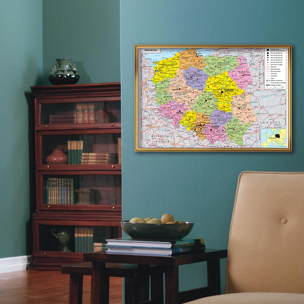 59*42cm Transportation Map of Poland Wall Map In French Small Poster Canvas Painting Travel School Supplies Home Decor