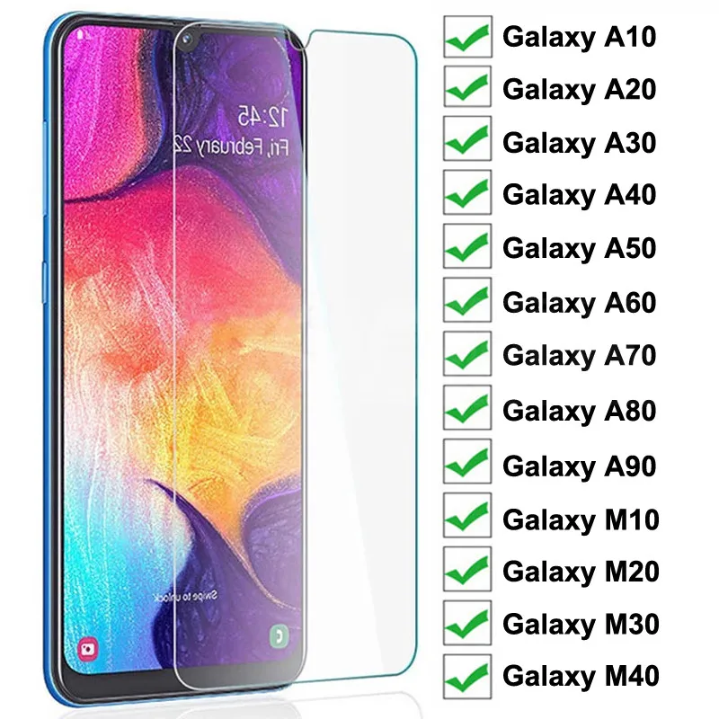 9H Protector de cristal para Samsung Galaxy A10 A30 A50 A70 A90 Protector de pantalla de Samsung A20 A40 A60 A80 de M10 M20 M30 M40