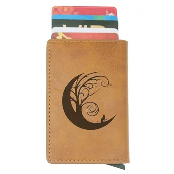 

Moon Tree of Life Cat Design Rfid Card Holder Men Women Wallets Vintage Short Purse Leather Slim Wallets Mini Wallet Gifts
