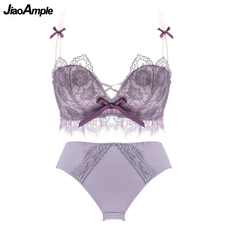 Women Sweet Sexy Lace Bow-knot Bra and Panty Set New Fashion Romantic  Purple Push Up Cozy Underwear Without Underwire Lingerie - AliExpress