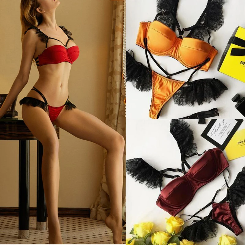 Сексуальное женское нижнее белье Babydoll Ночное кружевной бюстгальтер трусики