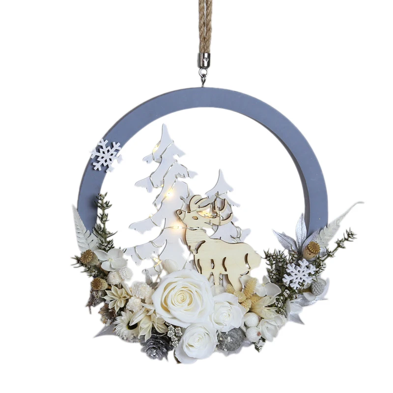 White Christmas Gift Eternal Flower Garland Home Decoration Wreath Pendant a Deer Have You Rose To Send a Girlfriend Gift - Color: White