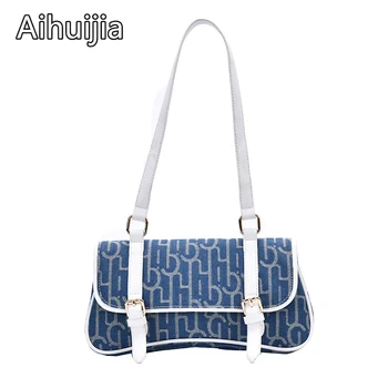 

Solid Color Jacquard Denim Ladies Handbags New Casual Wild Armpit Bag Ladies Travel Shoulder Bag 2020 Fashion Women Shoulder Bag