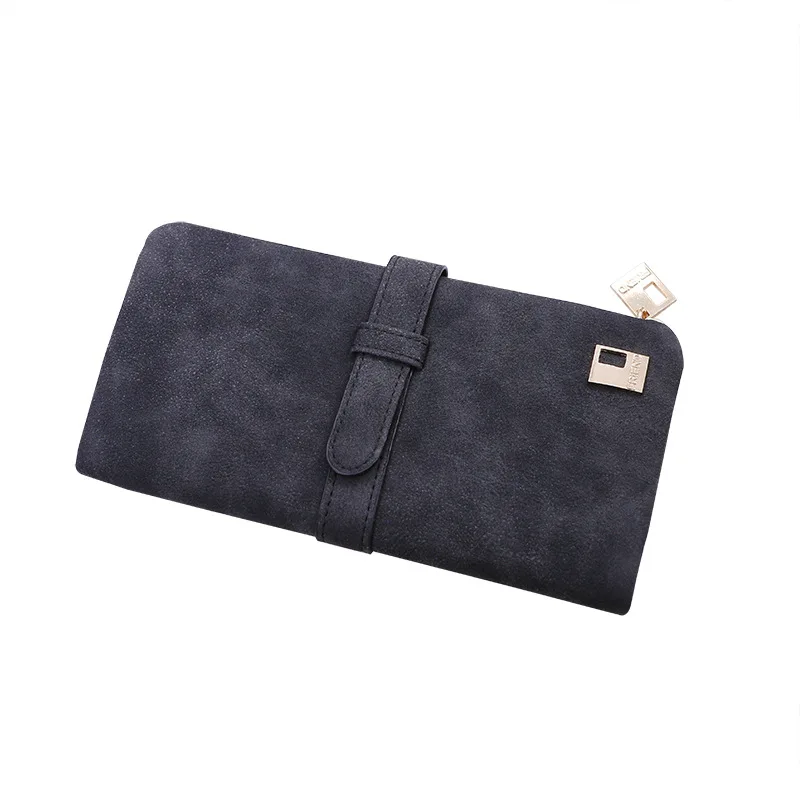 

LISM Long Purse Two Fold Women Wallets Drawstring Nubuck Leather Zipper Suede Wallet Ladies Carteira Feminina Clutch Bag