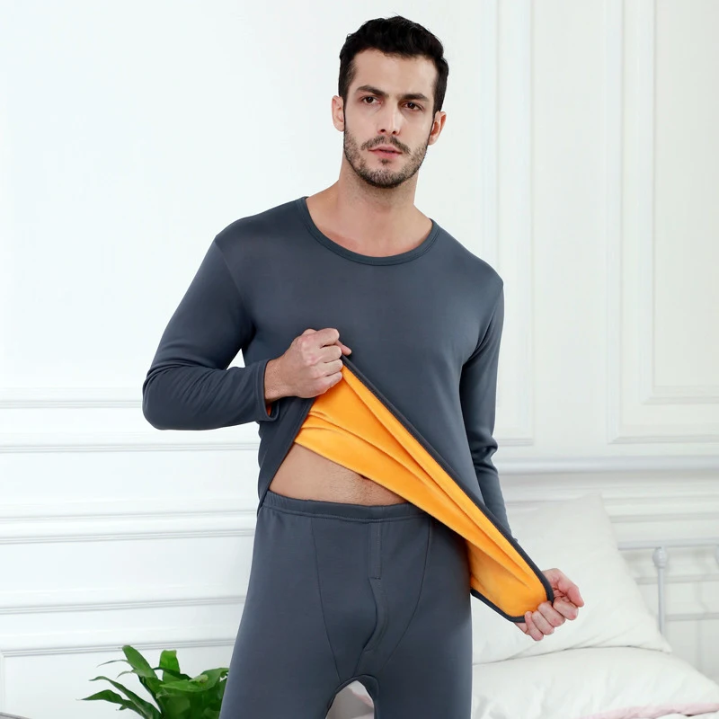 Male DarkGray Perfering 2/шт. Бархатный толстый комплект термобелья для мужчин и женщин, теплая многослойная одежда, пижамный комплект, термо кальсоны, горячая сушка - Цвет: Male DarkGray
