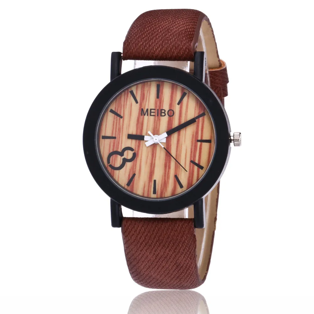 MEIBO Элитный бренд Для женщин часы моделирования деревянной кварцевые мужские часы Повседневное деревянный Цвет часы с кожаным ремешком Relogio Feminino Montre Femme Dropship