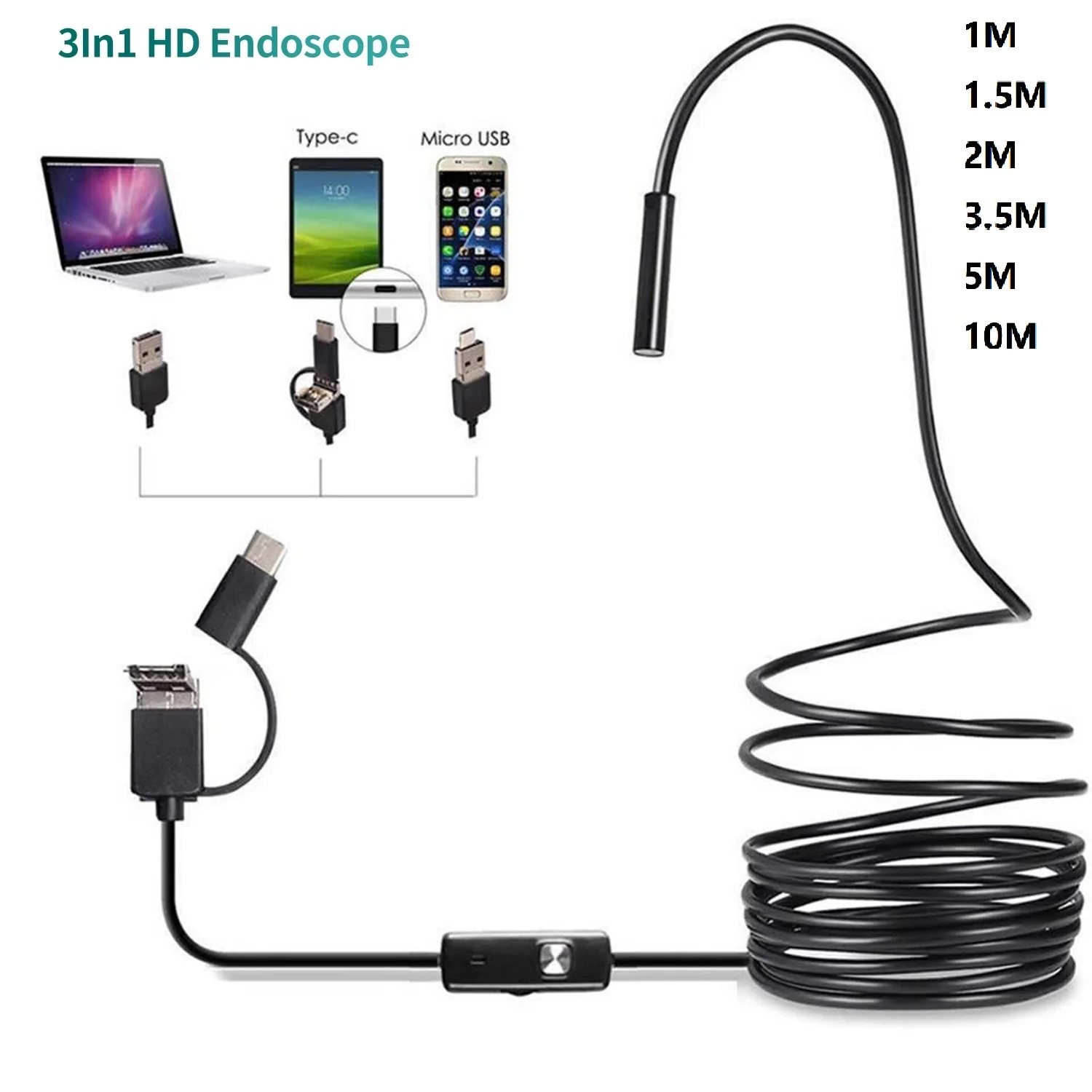 Камера-эндоскоп с объективом 10 м 7 мм HD IP67 1 2 5 | Безопасность и защита