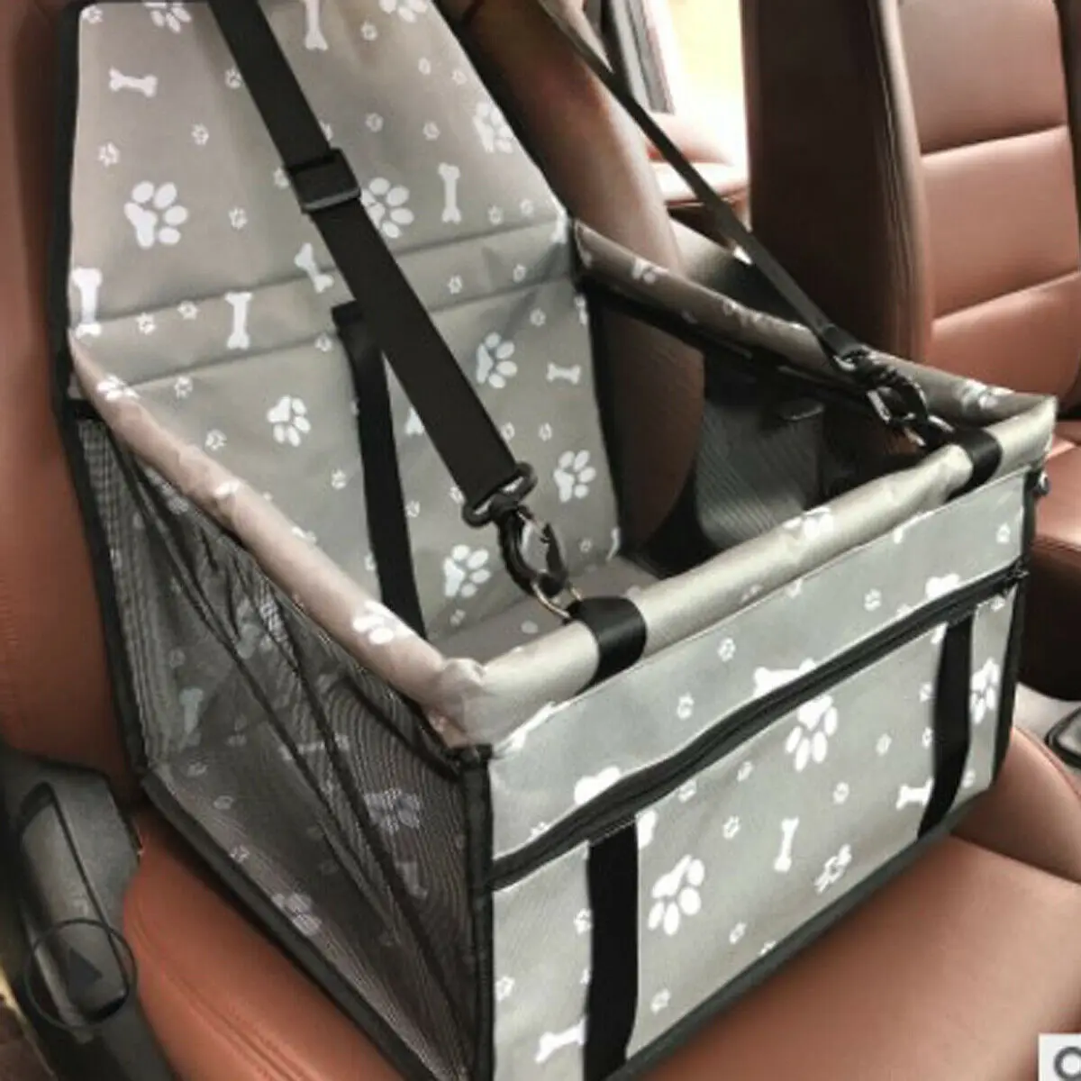 Luxury Car Seat& Carrier Cat Small Dog Pet Puppy Travel Cage Booster Oxford PVC Beschichtung Maschen Bags - Цвет: Grey Bone Footprint