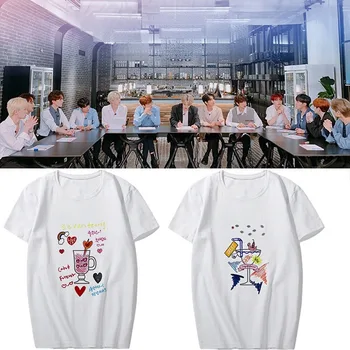 

New SEVENTEEN four-year commemorative members hand-painted doodle with the same short-sleeved T-shirt men and women dropshipping