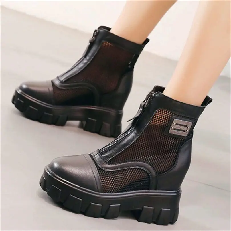 

Military Women's Front Zip Genuine Leather Wedge Ankle Boots Sandals Oxfords High Heel Platform Shoes 34 35 36 37 38 39