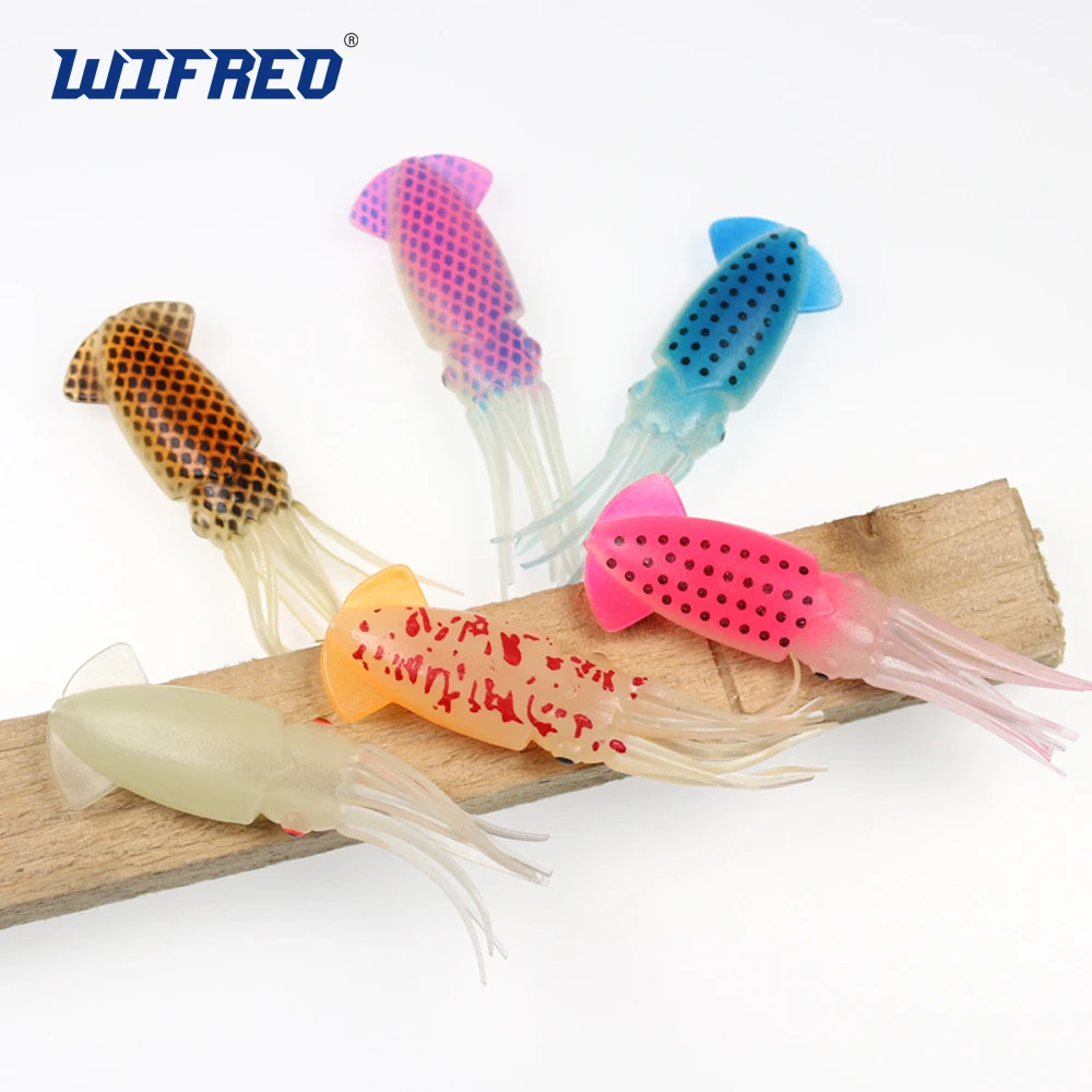 3PCS 5.3g 8cm Luminous color Soft Squid Fishing Lures For Jigs Big Game