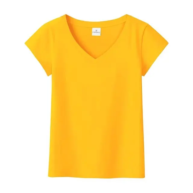 S-5XL New Women's Cotton T-shirt Summer 2022 Casual Elasticity Short-sleeve V-neck Slim Bottom T-shirt Girl's Tops Tees Female 6