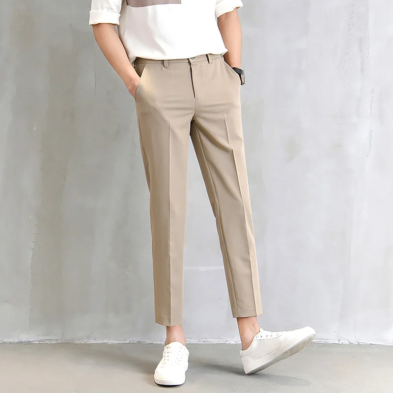Pantalones de traje ajustados para hombre, pantalón de corte recto, de negocios, con bolsillos, negro puro, caqui, gris
