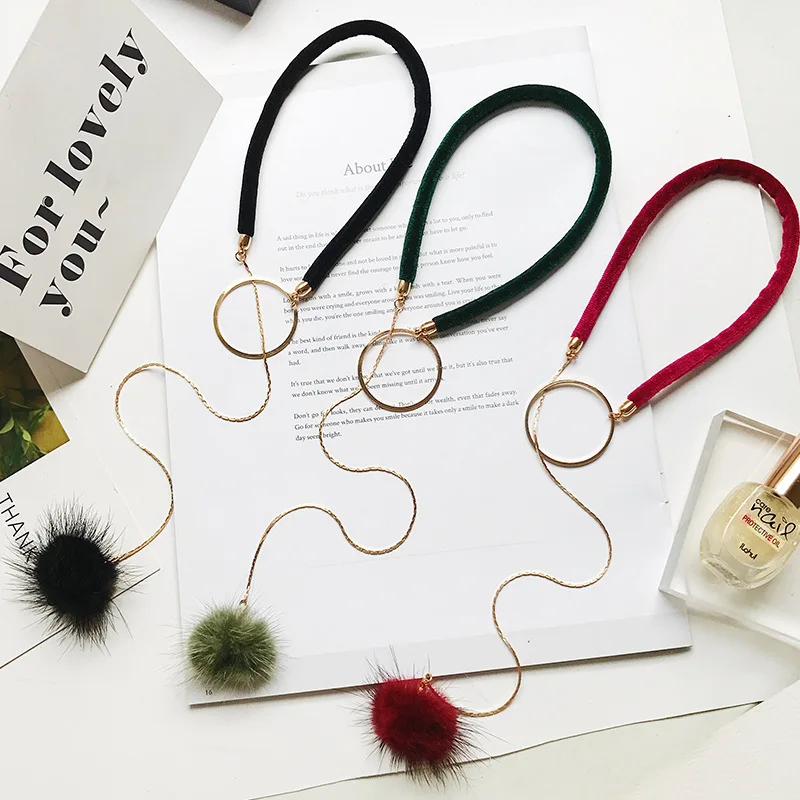 

Korean-style Autumn And Winter New Style Circular Ring Suede Necklace Geometry Circle Snake Bones Chain Furry Ball Necklace Swea